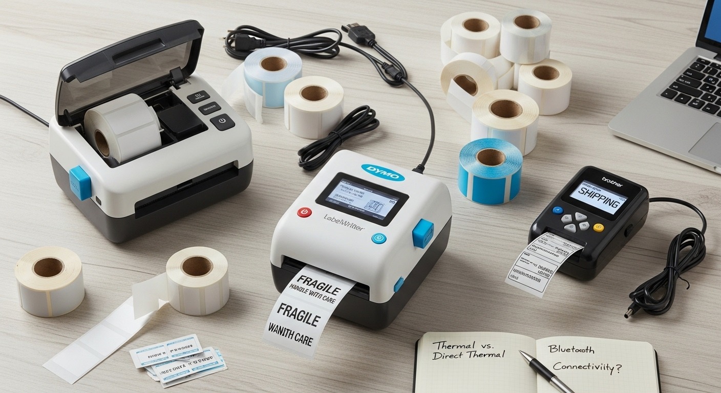 Warehouse worker using industrial thermal label maker