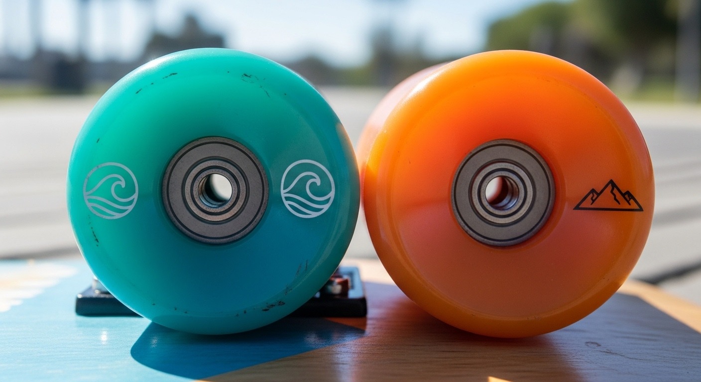 Comparison chart of longboard vs skateboard wheels size and hardness