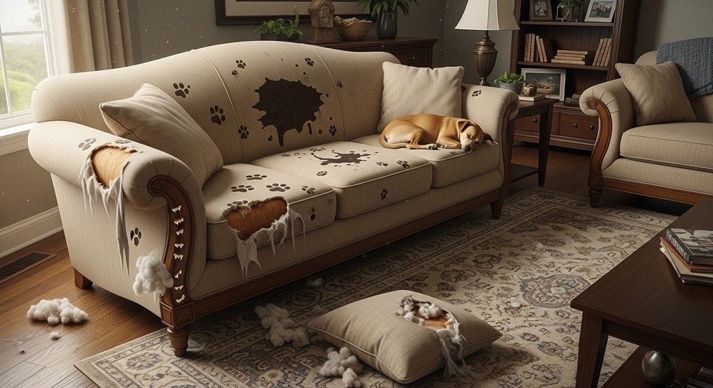 Close-up of stain-resistant upholstery repelling liquid spill