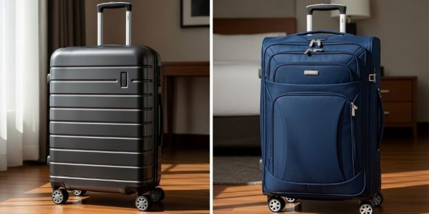 Hard shell and soft shell suitcases side by side for comparison