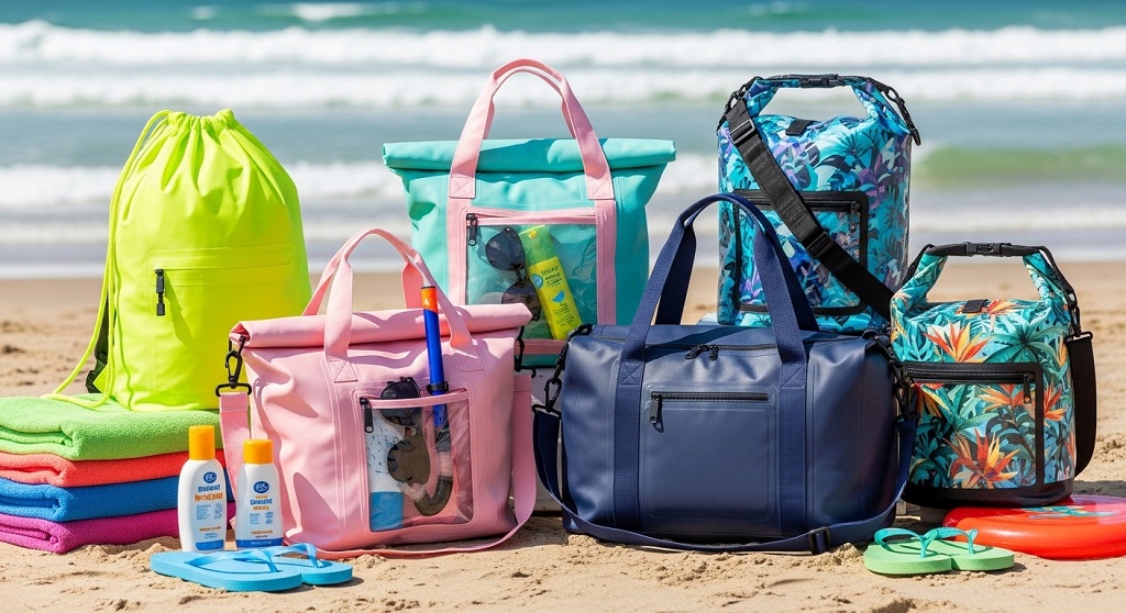 lightweight waterproof beach tote bag for teens with compartments