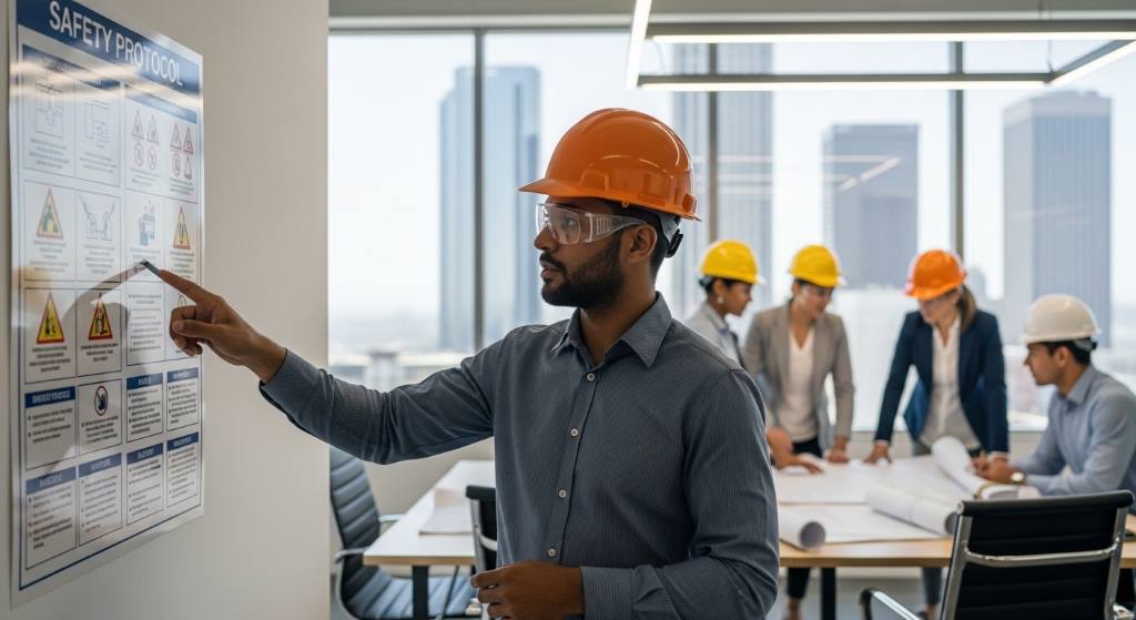 Engineering employees wearing smart safety equipment in California