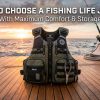 Angler wearing a breathable fishing vest with pockets while kayak fishing