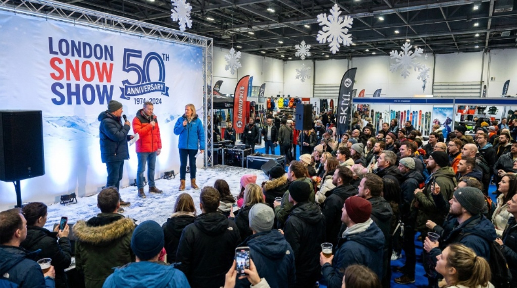 London Snow Show 50th anniversary stage talk and crowd
