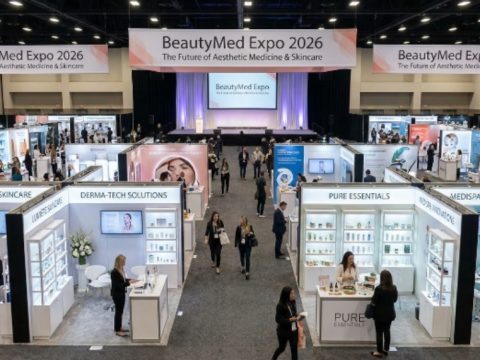 BeautyMed Expo 2026 exhibition floor with beauty and skincare brands on display