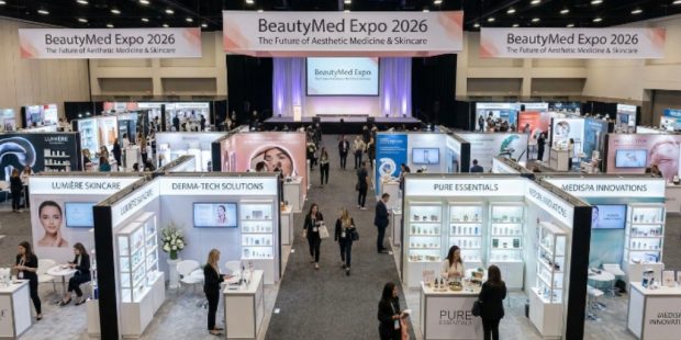 BeautyMed Expo 2026 exhibition floor with beauty and skincare brands on display
