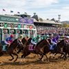Thoroughbred racehorses breaking from the starting gate during a Grade 1 race at the Breeders' Cup 2026 World Championships at Keeneland Race Course in Lexington, Kentucky
