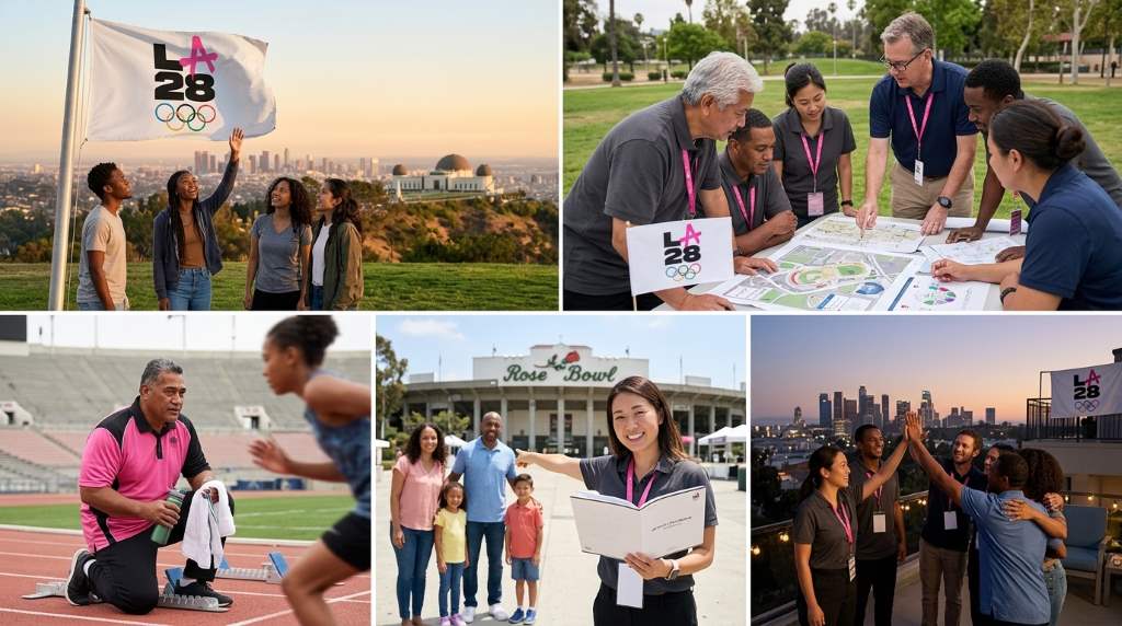 LA28 Volunteer Program emblem presented by Delta Air Lines with heart at center