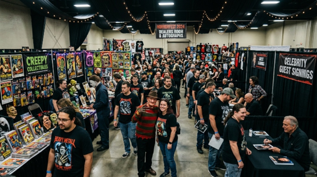 Horror convention guests and dealers room at the show