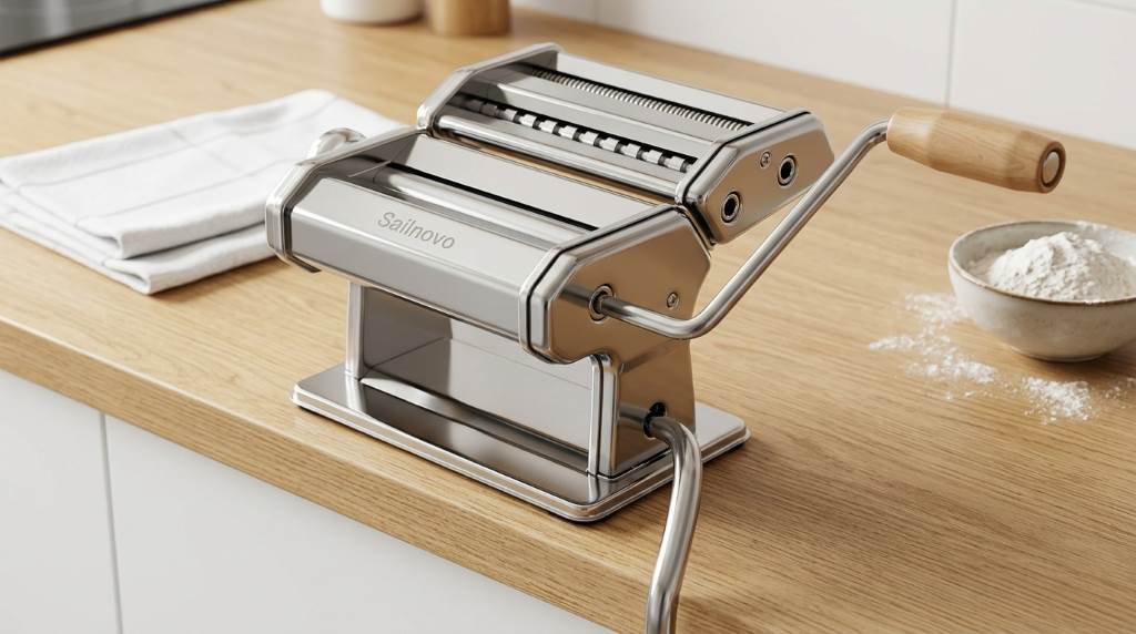 Sailnovo Pasta Maker cutting spaghetti and fettuccine noodles