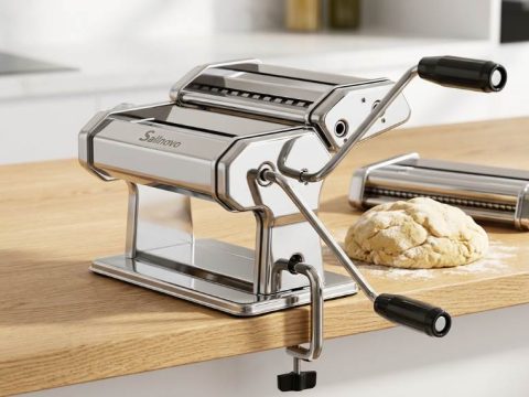 Sailnovo Pasta Maker with adjustable thickness dial and hand crank