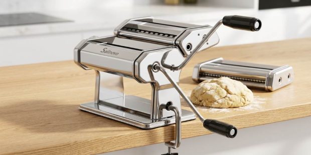 Sailnovo Pasta Maker with adjustable thickness dial and hand crank
