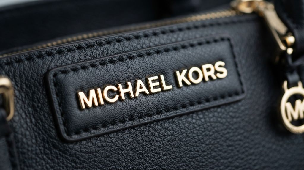 Examining stitching and tags on a Michael Kors bag