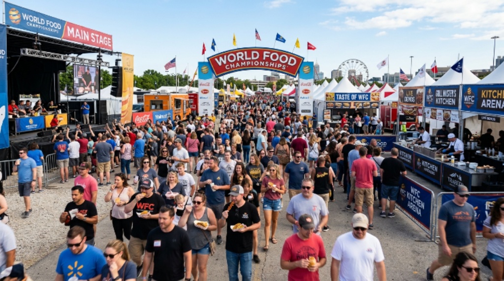 Crowd of food lovers and spectators enjoying the World Food Championships event grounds