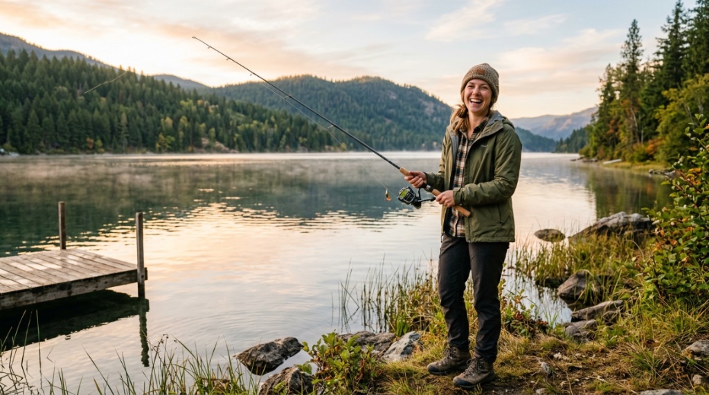 Angler spooling fishing line onto a spinning reel outdoors.